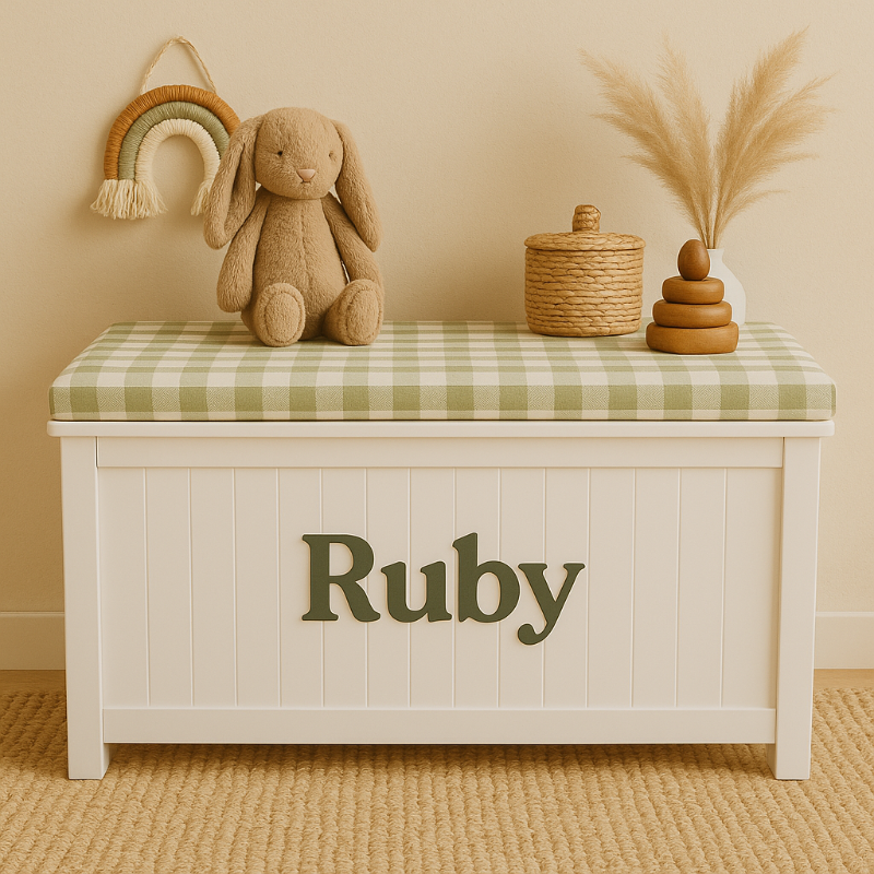 Sage Gingham Toy Box