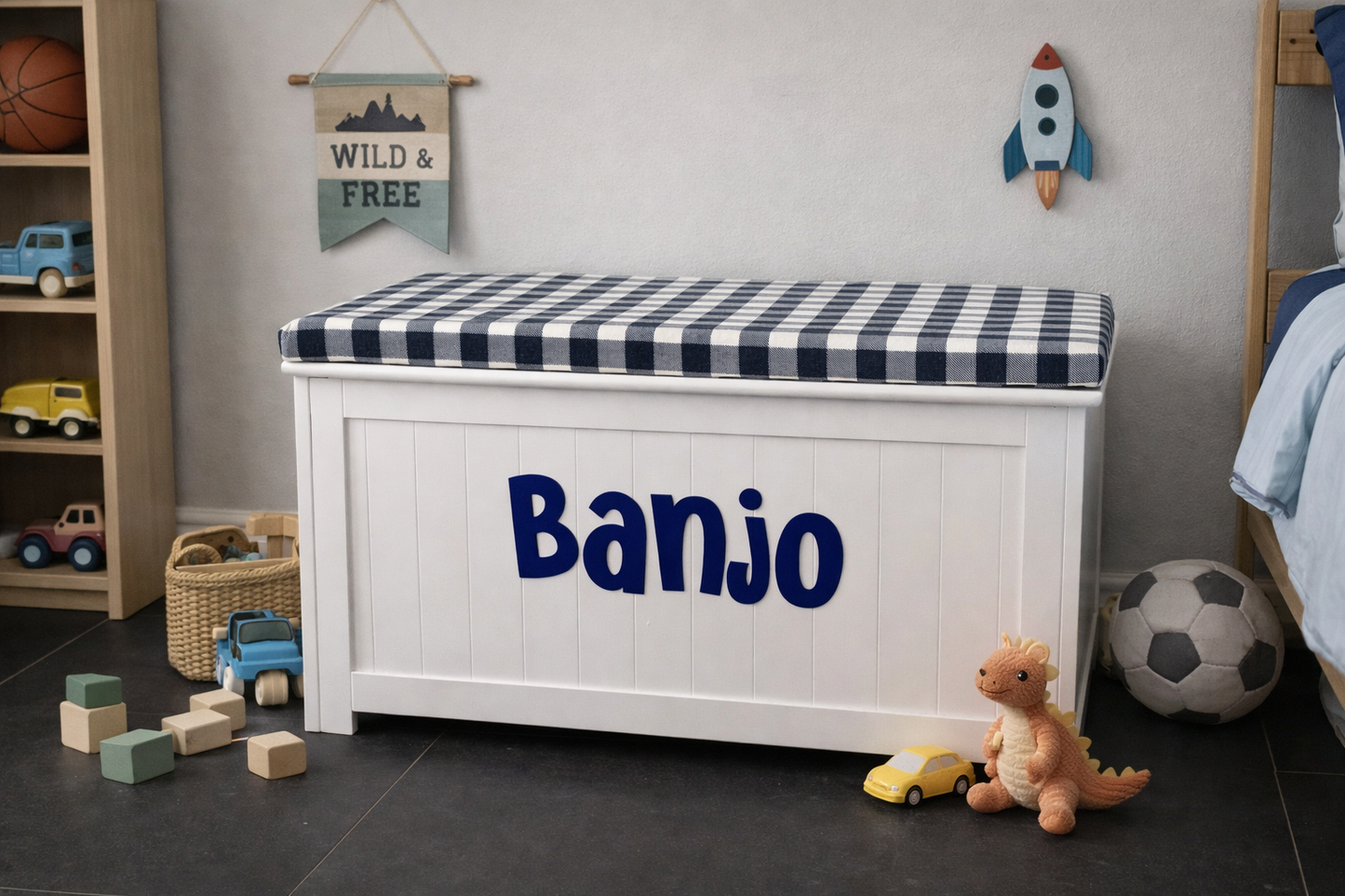 Navy Gingham Toy Box